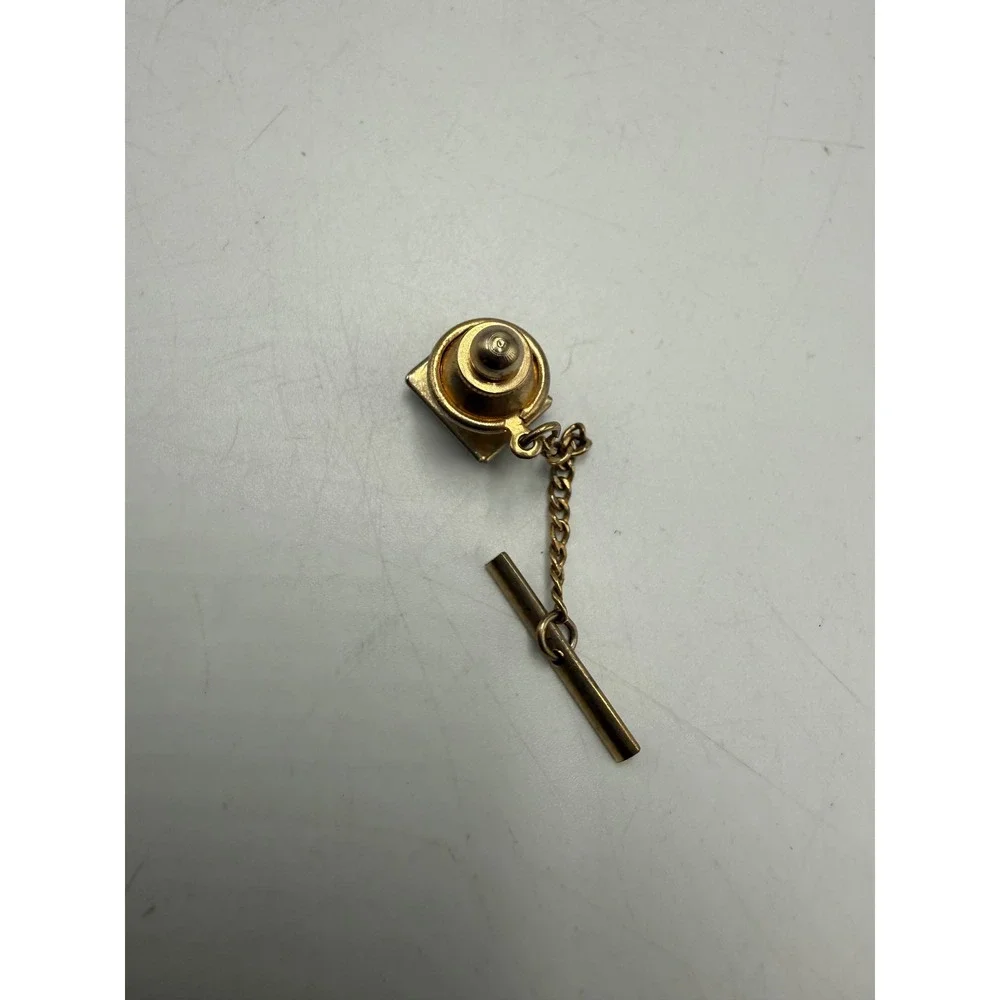 Vintage Hematite Intaglio Centurion Tie Tack Gold Tone Roman Soldier Jewelry